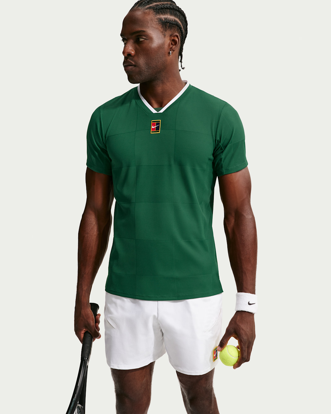 NikeCourt Slam Dri-FIT ADV-tennistrøje til mænd - Gorge Green/hvid