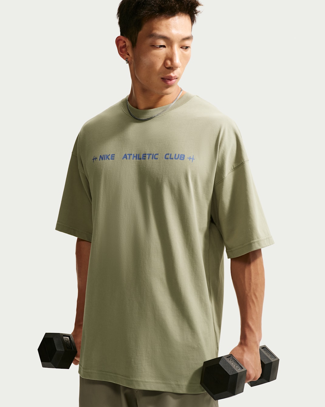 เสื้อยืดผู้ชายโอเวอร์ไซส์ Nike N.A.C. - Dusty Olive/Indigo Storm