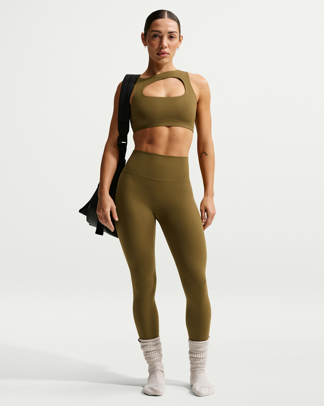 Nike Zenvy Women's High-Waisted 7/8 Leggings with No Front Seam - Olive Flak/White