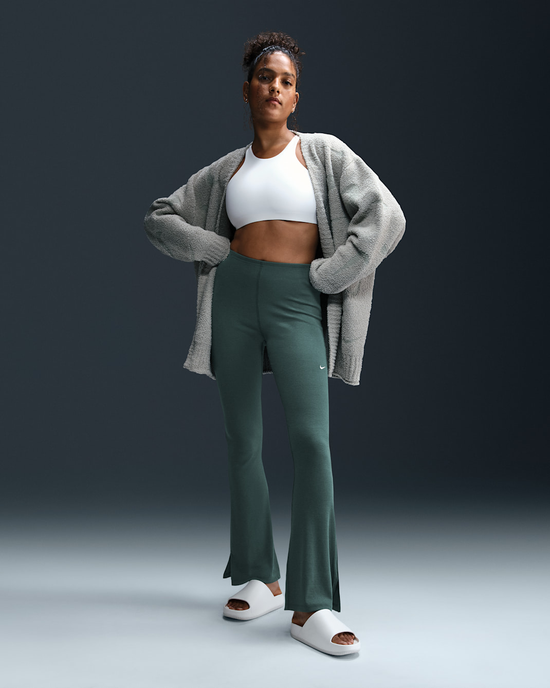 Nike Sportswear Chill Knit Women's Tight Mini-Rib Flared Leggings - Vintage Green/Sail