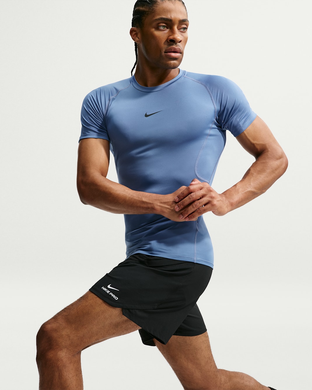 Nike Pro Men's Dri-FIT Tight Short-Sleeve Fitness Top - Indigo Storm/Black