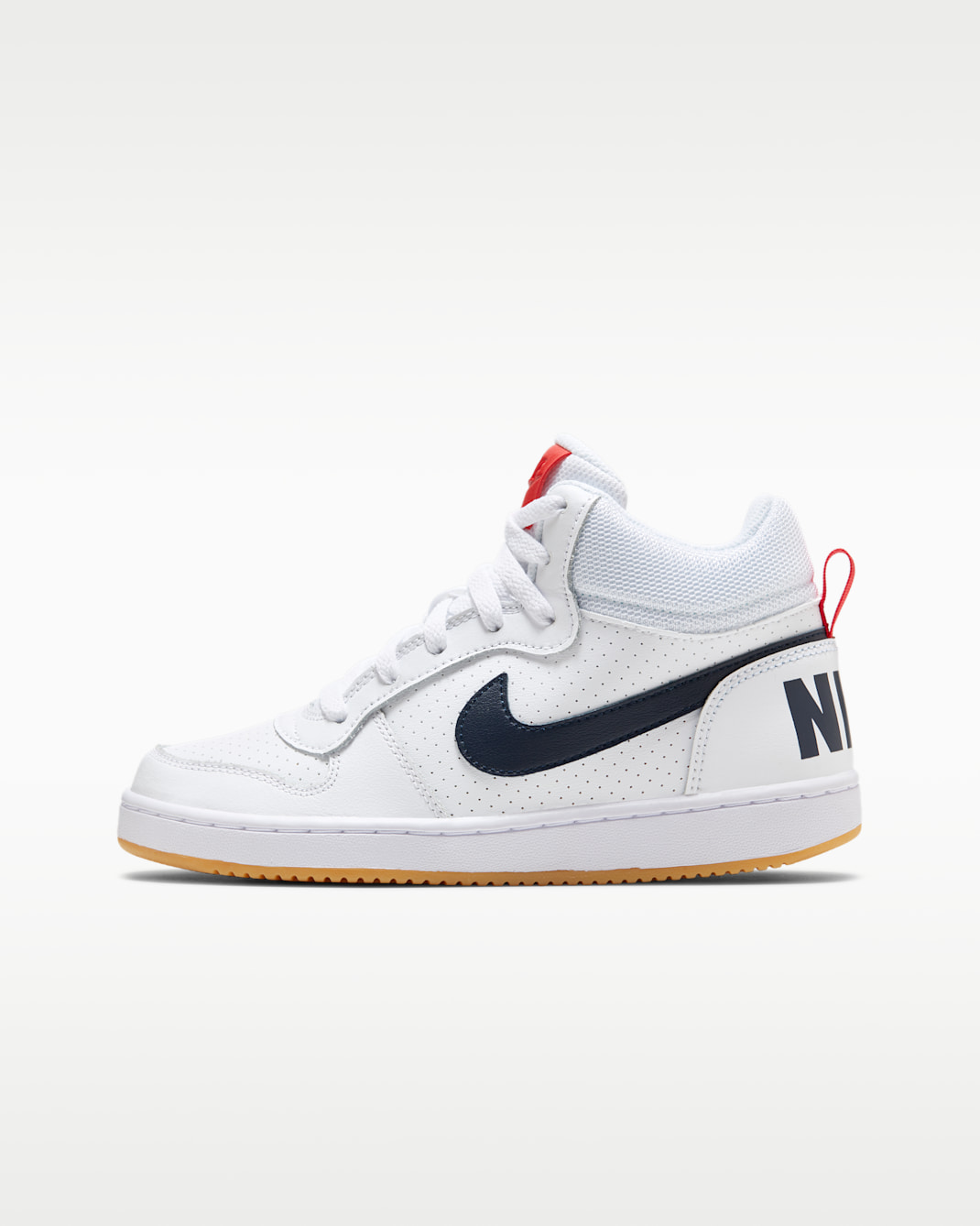 Nike Court Borough Mid Big Kids' Shoes - White/University Red/Gum Light Brown/Obsidian