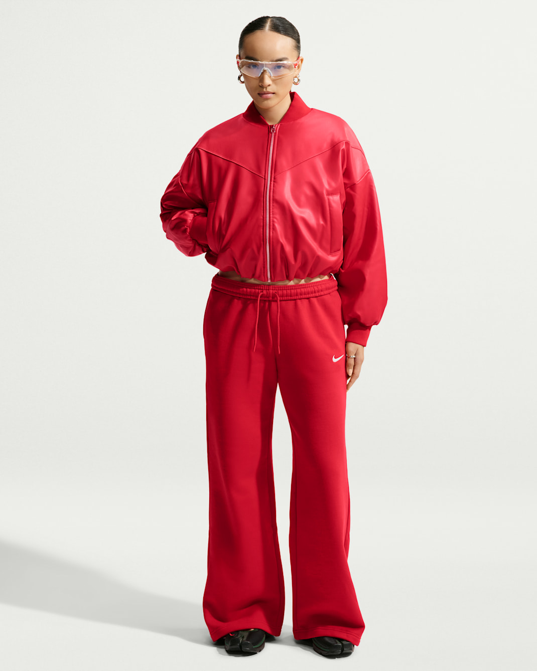 Nike Studio Fleece Medium Weight Women's Mid-Rise Wide-Leg Pants - University Red/Sail