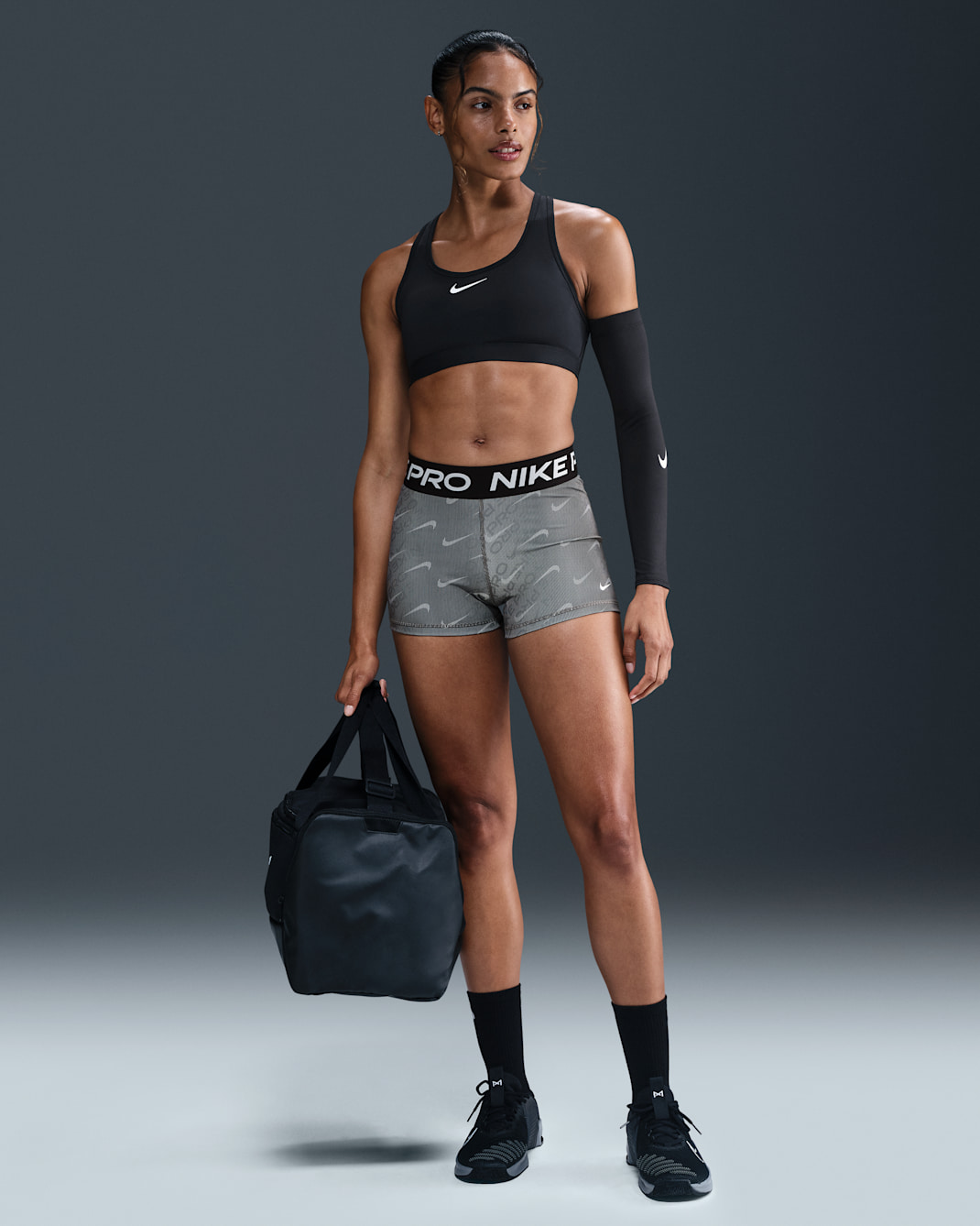 Nike Pro Women's Mid-Rise 3" Printed Biker Shorts - Black/White