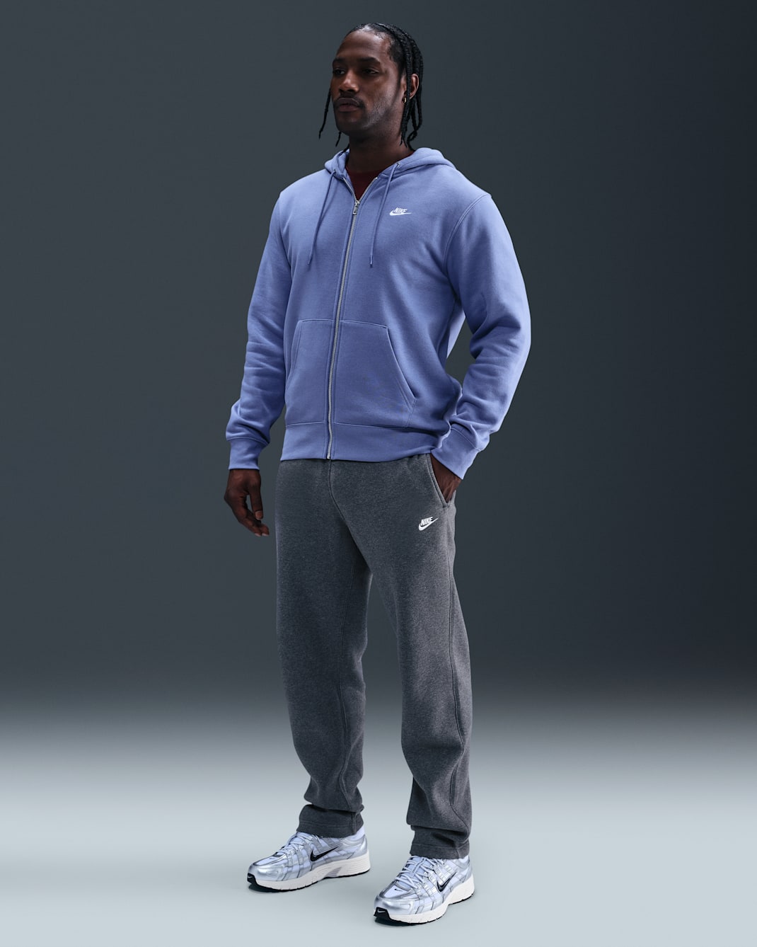 Pants de tejido Fleece con dobladillo abierto para hombre Nike Club - Carbón jaspeado/Gris hierro/Blanco
