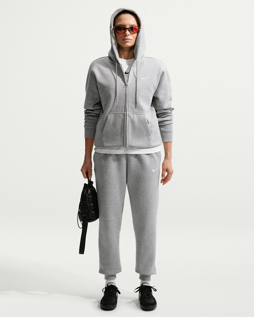 Nike Studio Fleece Medium Weight Women's Mid-Rise Joggers - Dark Grey Heather/Sail