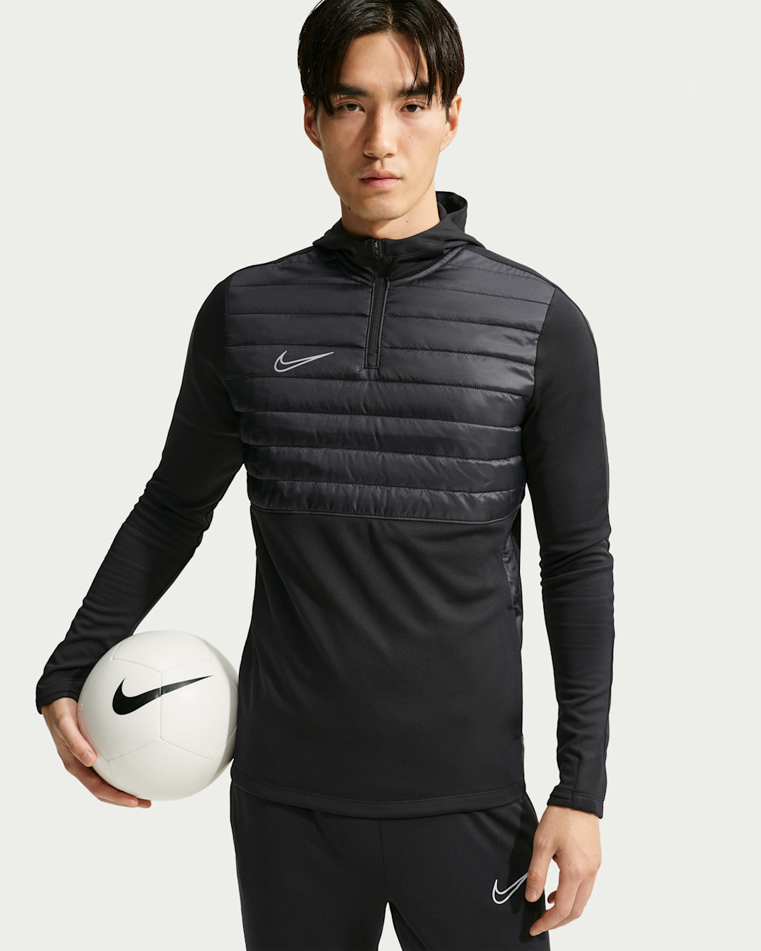 나이키 아카데미 윈터 워리어 남성 써마 핏 축구 드릴 탑 - 블랙/블랙