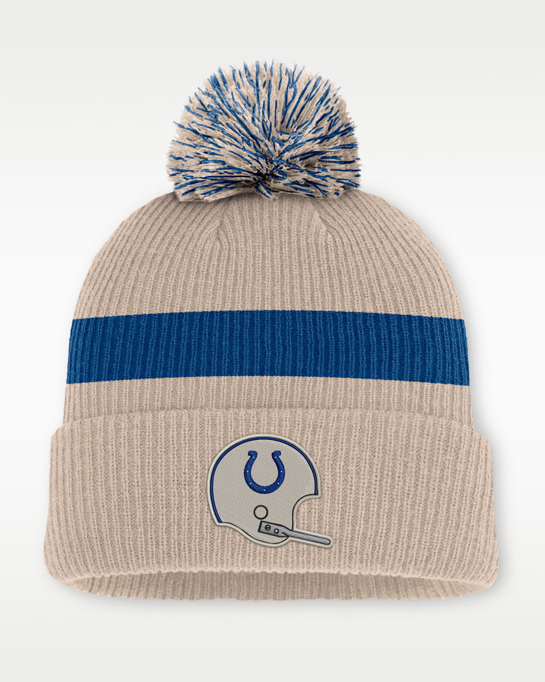 Indianapolis Colts Rewind Peak Men's Nike NFL Cuffed Pom Beanie - Sand