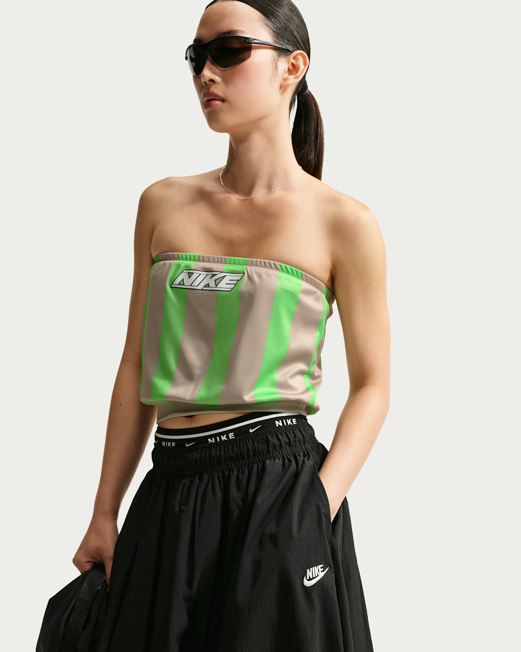 Nike Sportswear Women's Slim Striped Jersey Tube Top - Cream II/Illusion Green/White