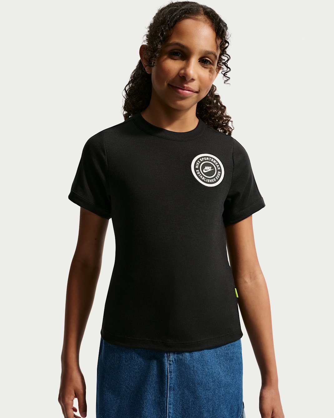 Haut à manches courtes côtelé Nike Sportswear pour ado (fille) - Noir/Noir/Noir/Soft Pearl