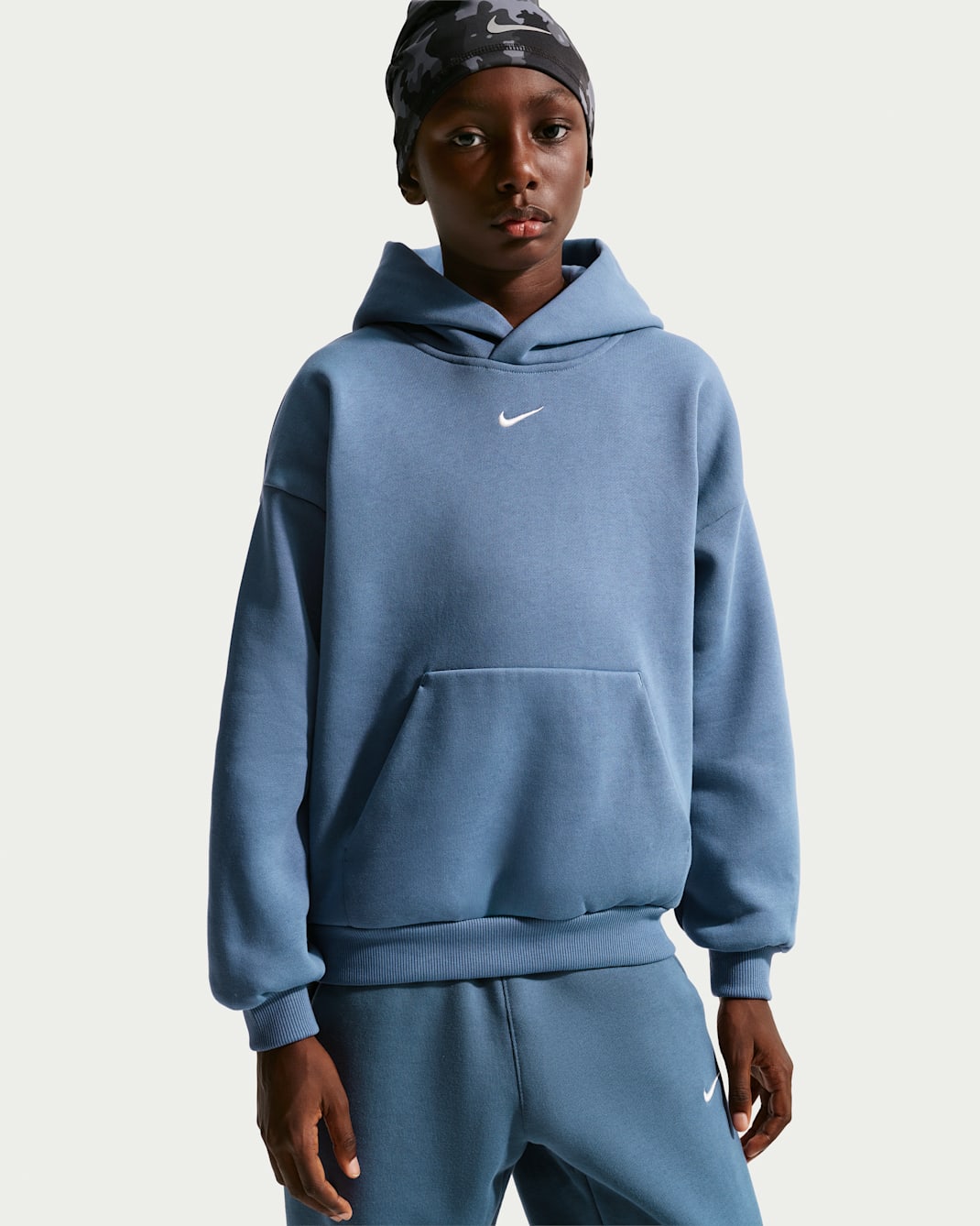 Nike Sportswear Solo Swoosh Big Kids' Fleece Pullover Hoodie - Diffused Blue/Sail