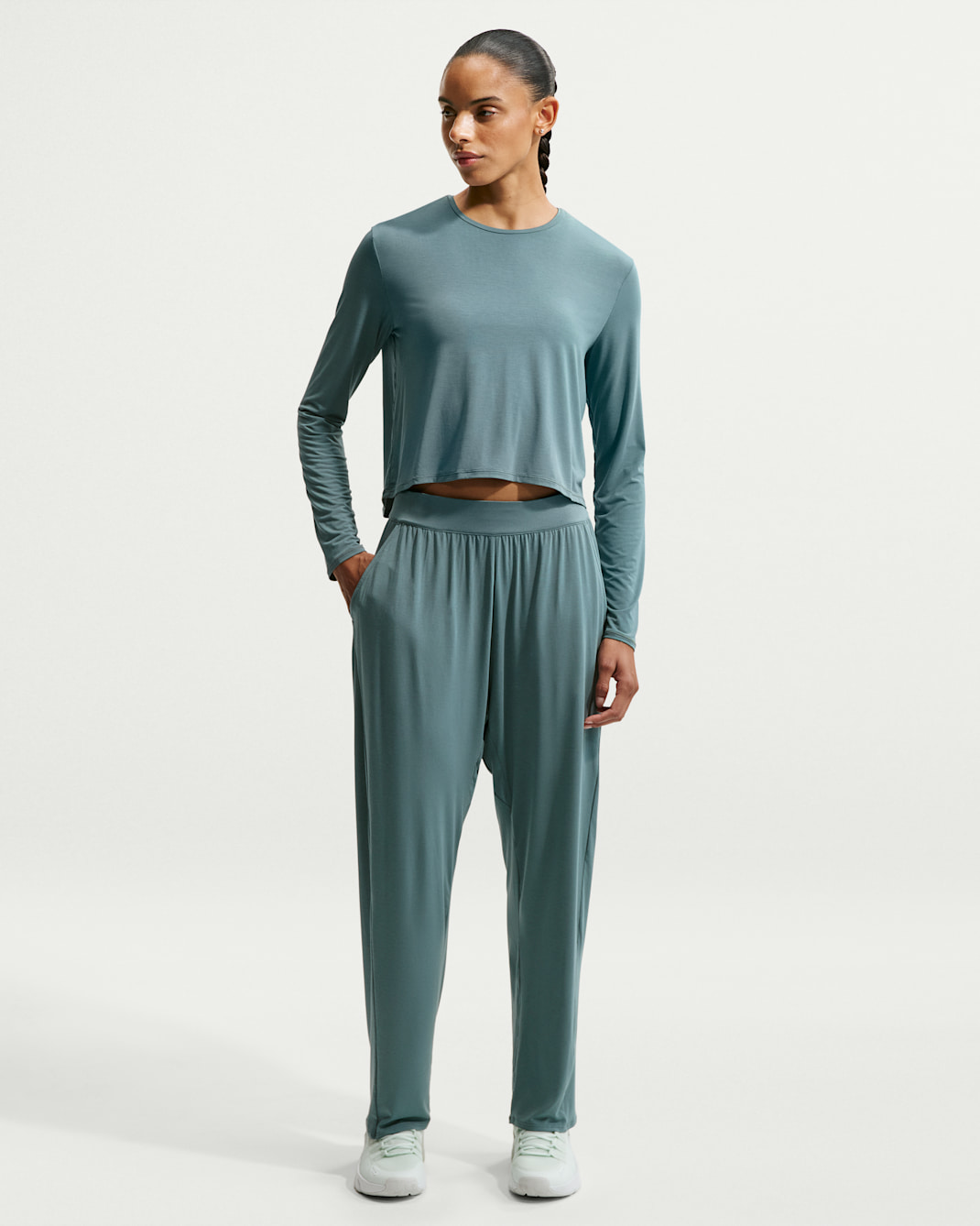 Nike Zenvy Women's Loose Mid-Rise Trousers - Mineral Slate/White