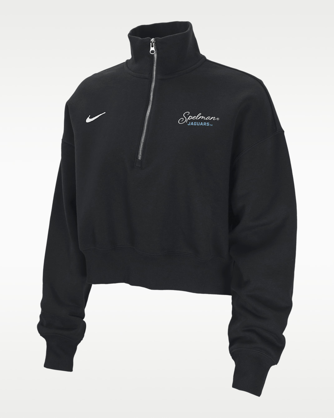 Sudadera con cierre de 1/4 para mujer cropped Nike College Phoenix Fleece (Spelman College) - Negro