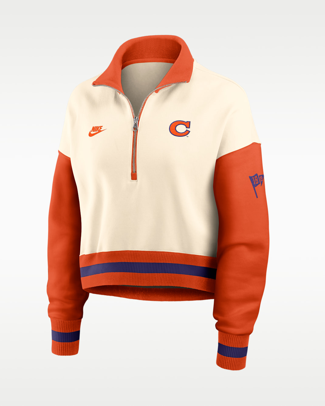 Clemson Legacy Women's Nike College Cropped Oversized 1/4-Zip Crew - Natural/Orange