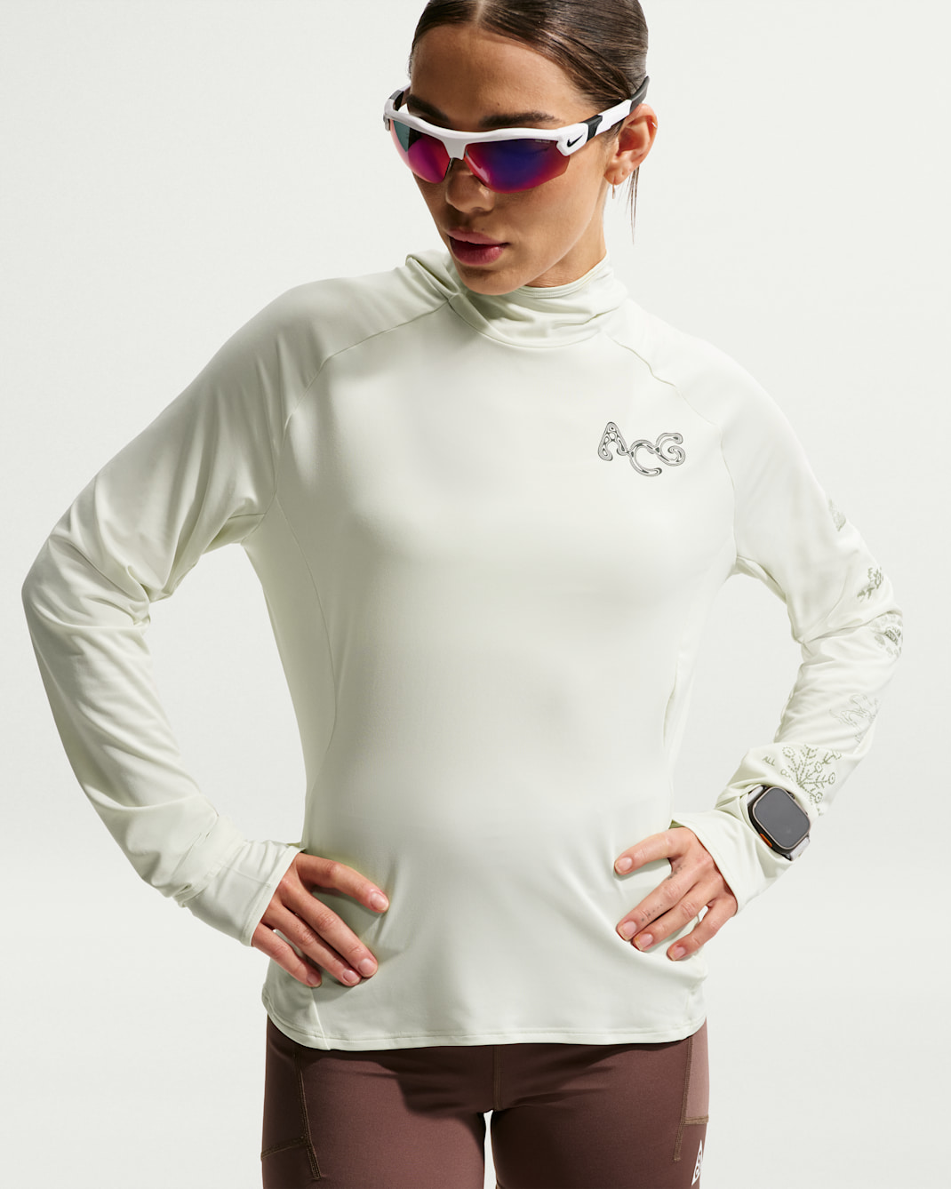 Nike ACG 'Solar Chase' Women's Dri-FIT UV Protection Hooded Trail-Running Top - Sea Glass/Black Spruce/Summit White