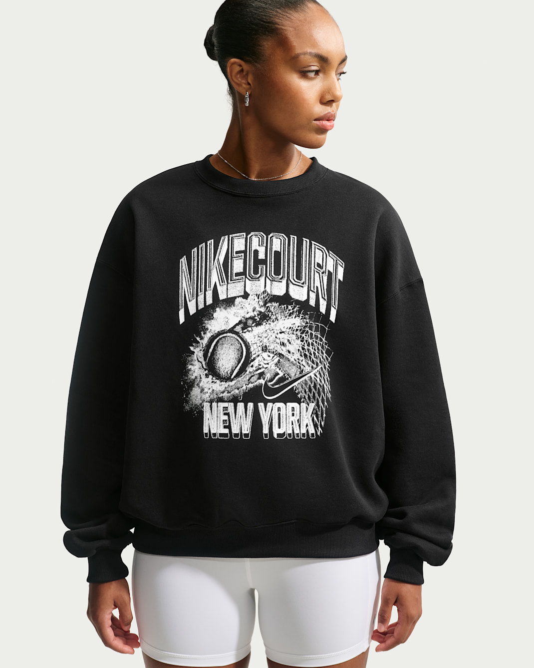Nike Studio Fleece Medium Weight Women's Oversized Graphic Crew - Black/Off Noir/White