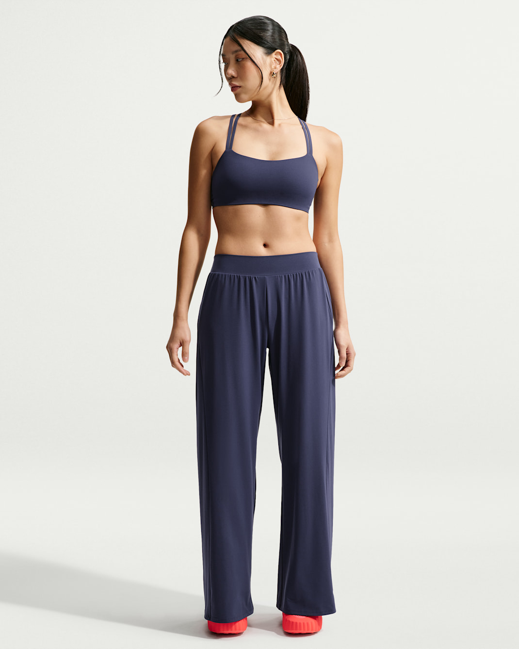 Nike Zenvy Women's Mid-Rise Wide-Leg Pants - Midnight Navy/White