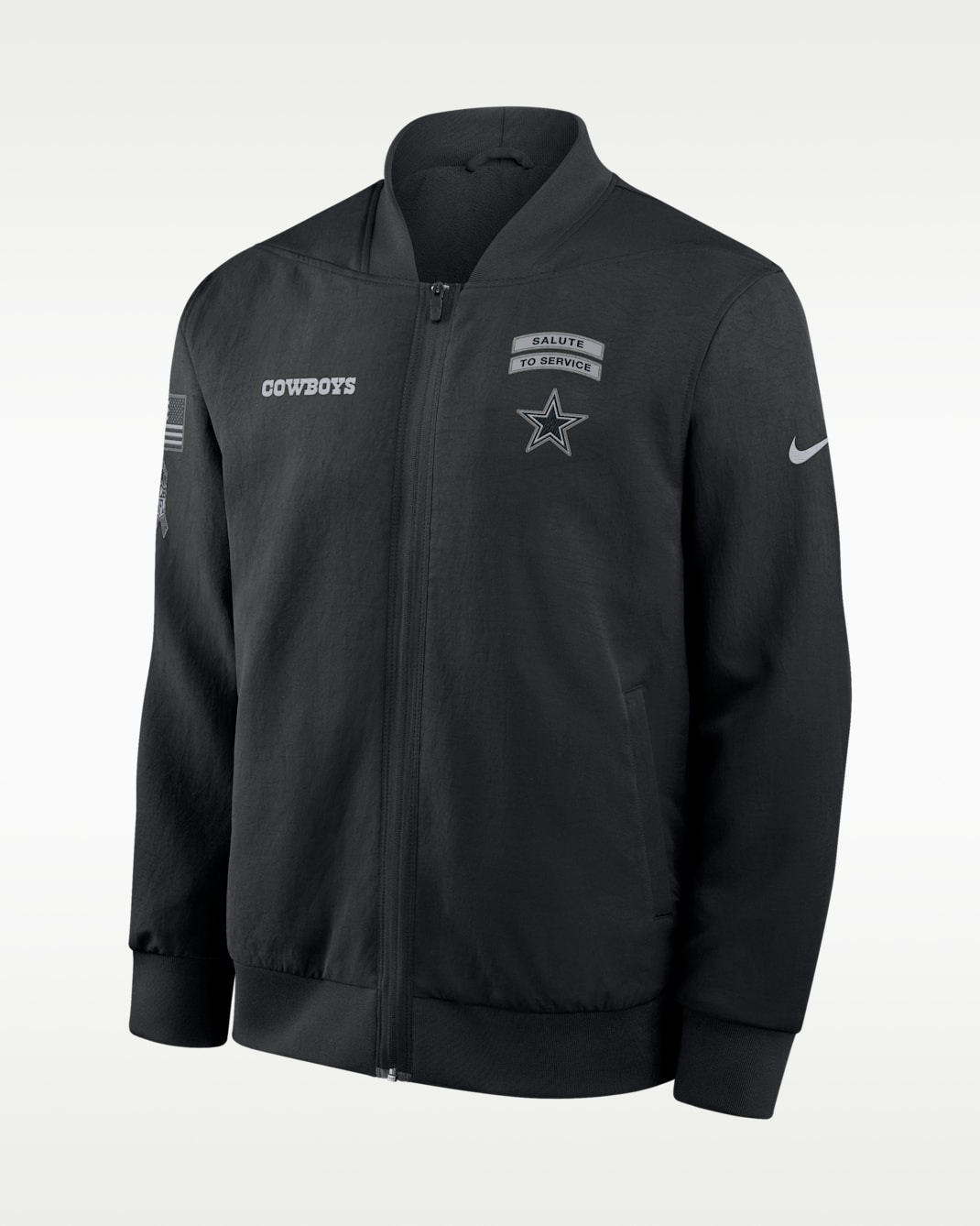 Dallas Cowboys Salute to Service Sideline Men's Nike NFL Full-Zip Bomber Jacket - Black