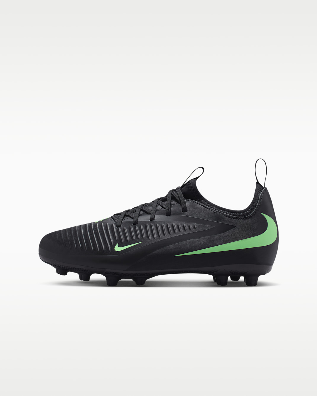 Nike Jr. Phantom 6 Low Academy Big Kids' Hard-Ground Soccer Cleats - Black/Black/Illusion Green