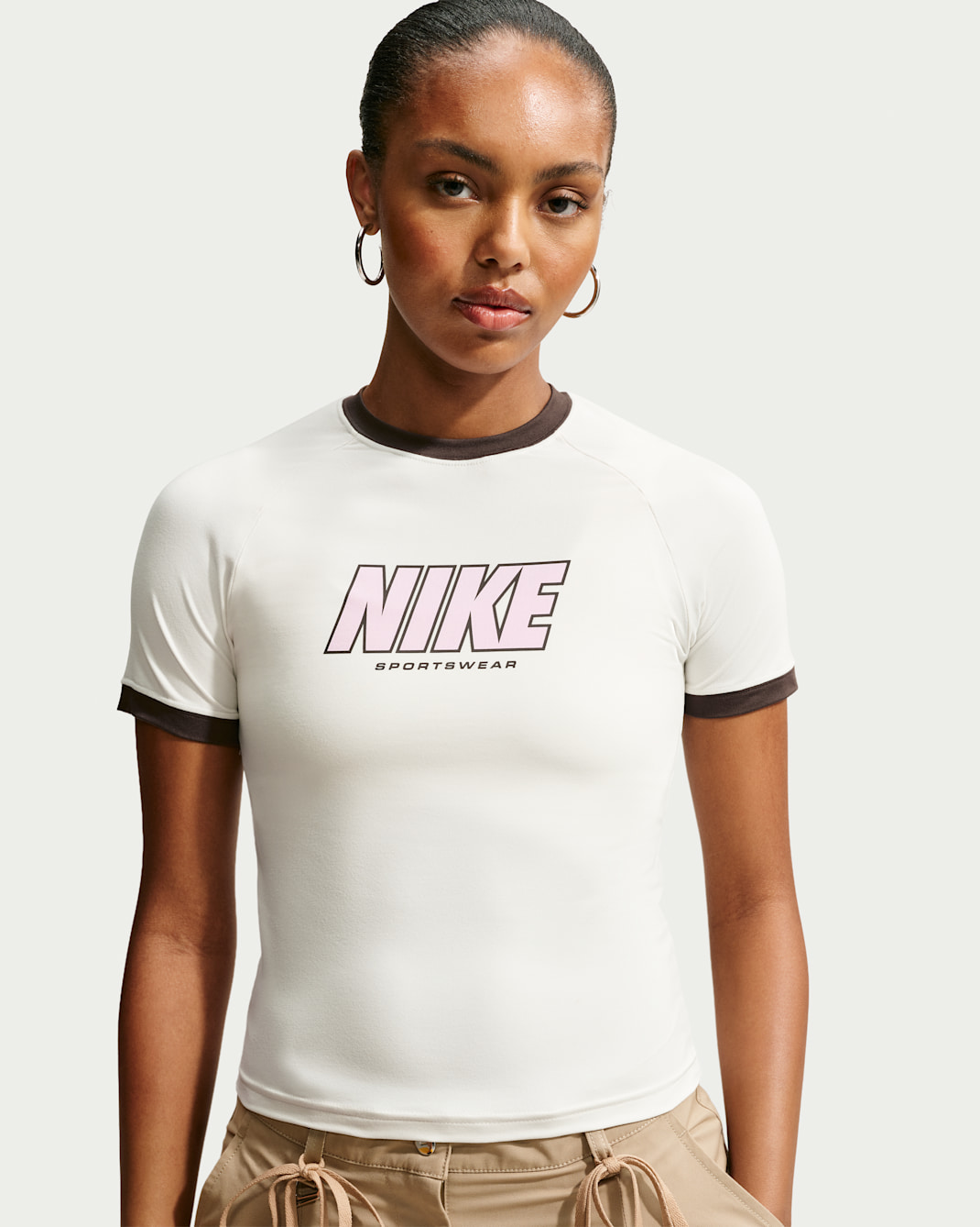 Nike Sportswear Women's Fitted T-Shirt - Sail/Baroque Brown