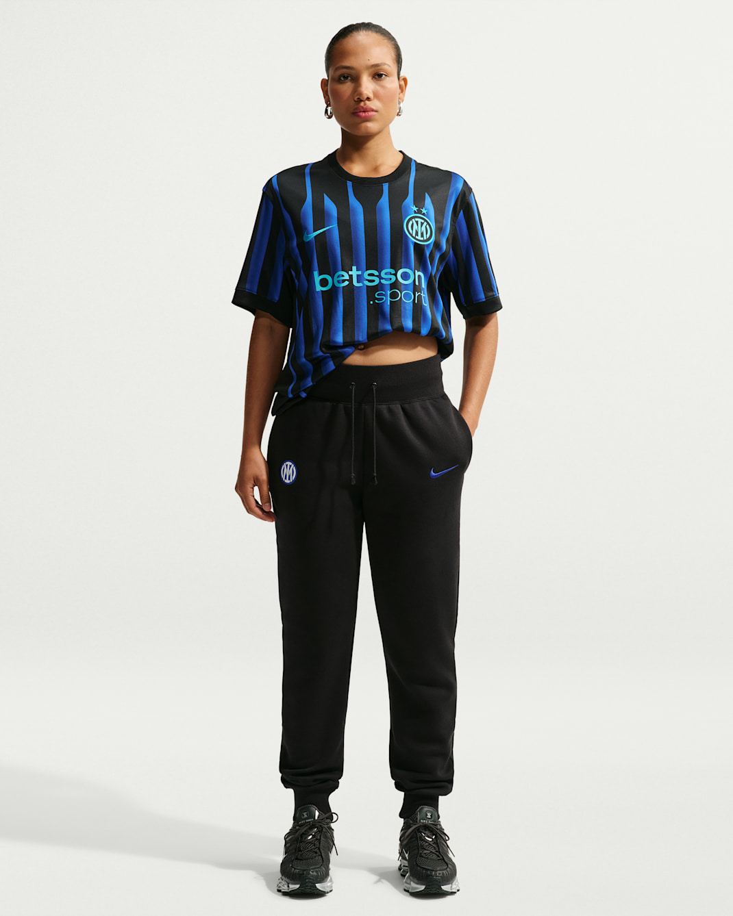 Pantalon à taille haute Nike Football Inter Milan Phoenix Fleece pour femme - Noir/Lyon Blue