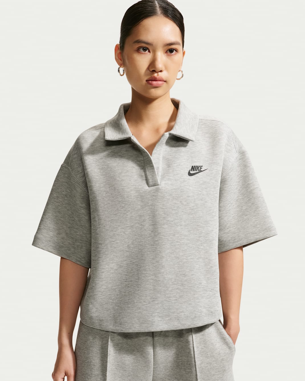 Nike Sportswear Tech Fleece 女款寬版有領衫 - Dark Grey Heather/Sail/黑色