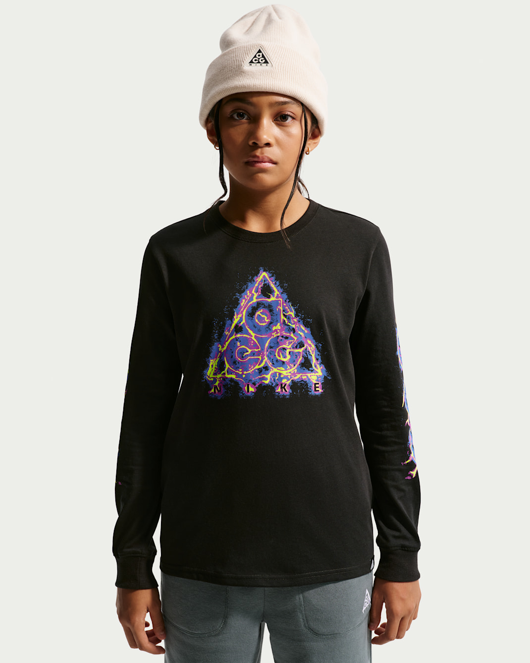 ACG Big Kids' Dri-FIT Long-Sleeve Lightening Logo T-Shirt - Black