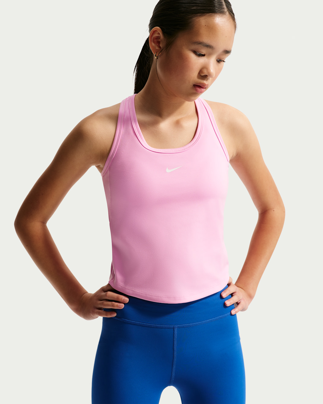 Nike One Fitted Dri-FIT singlet til store barn (jente) - Pink Rise/Hvit