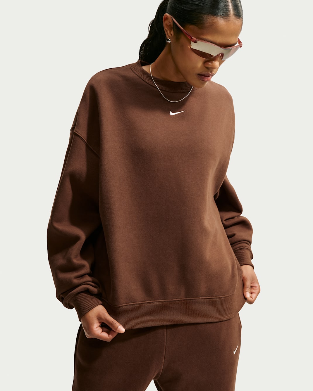 Haut oversize Nike Studio Fleece Medium Weight pour femme - Cacao Wow/Sail