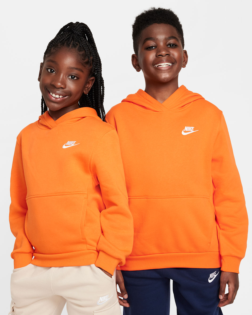 Nike Sportswear Club Fleece Big Kids' Pullover Hoodie - Safety Orange/White