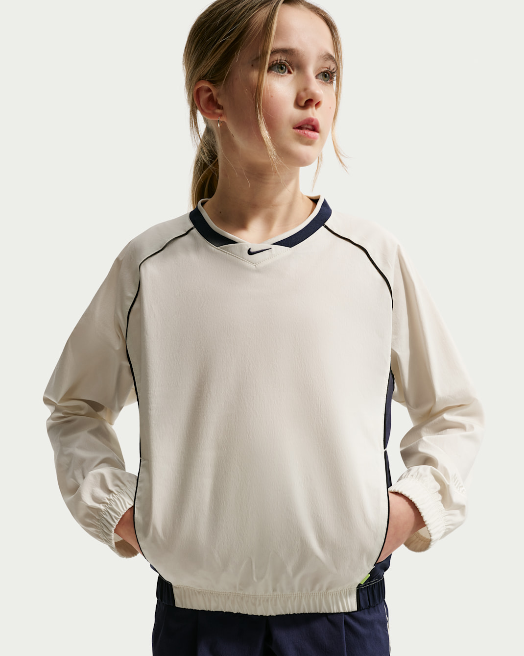 Nike Sportswear Big Kids' Woven V-Neck Long-Sleeve Top