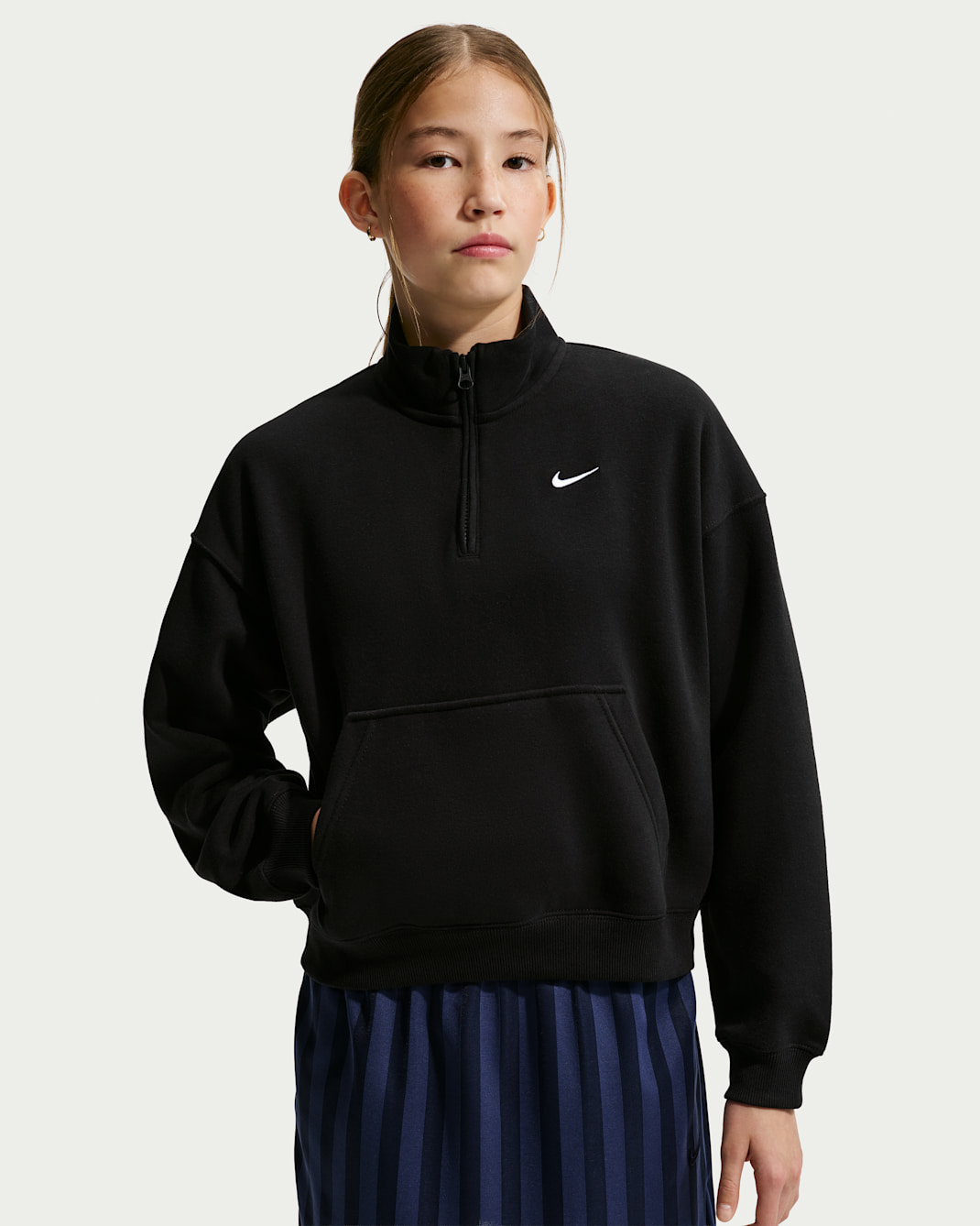 Haut oversize en molleton à 1/4 de zip Nike Sportswear Studio pour ado (fille) - Noir/Blanc