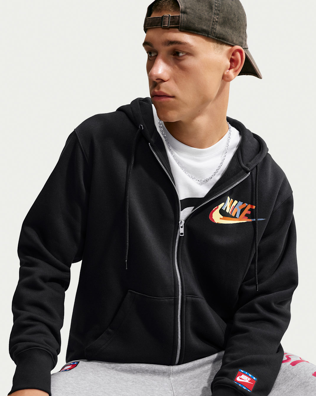 Sudadera con gorro de tejido Fleece de cierre completo para hombre Nike Club - Negro/Negro