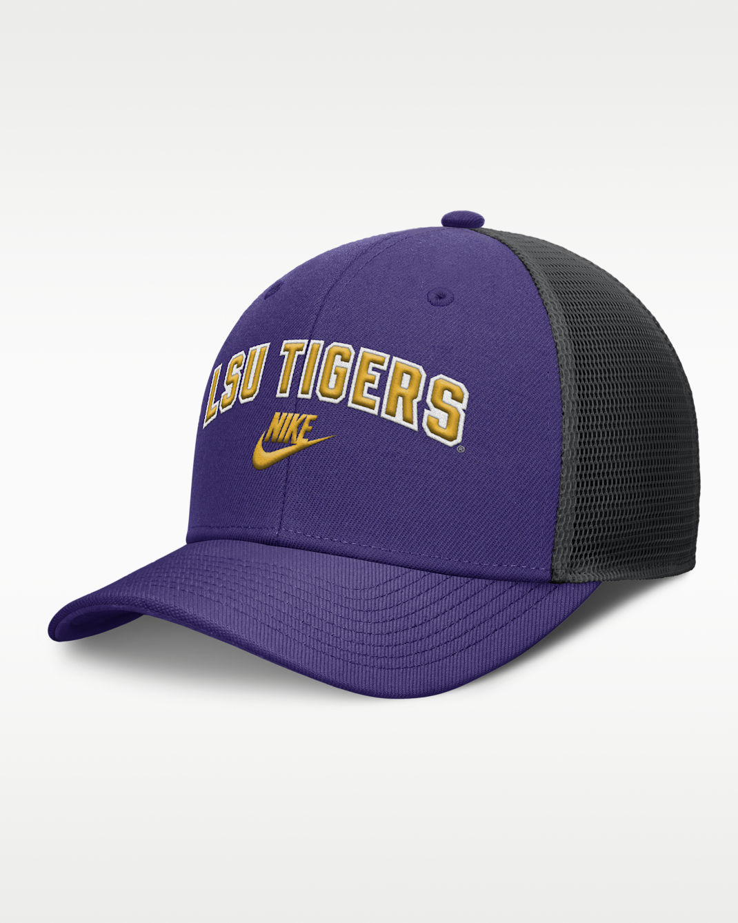 LSU Legacy Arch Rise Men's Nike Dri-FIT College Trucker Adjustable Hat - Purple