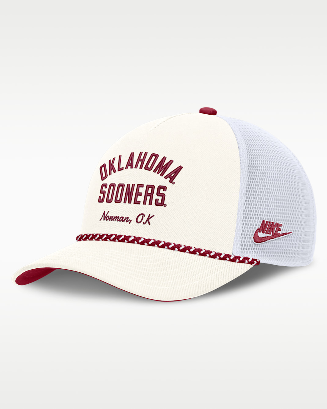 Oklahoma Denim Men's Nike College Trucker Adjustable Hat - White/Team Crimson