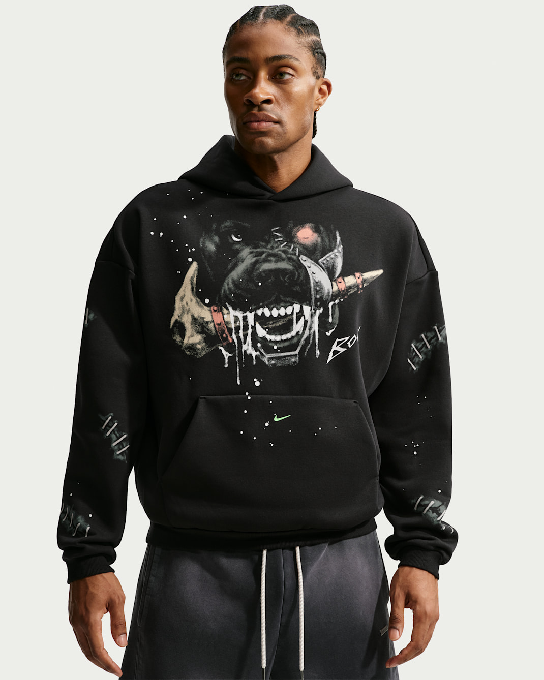 Book Standard Issue Men's Therma-FIT Brushed Basketball Pullover Hoodie - Black/Green Strike