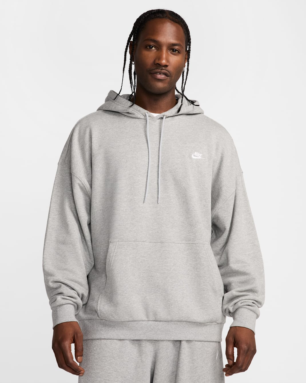 Sudadera con gorro sin cierre de French Terry oversized para hombre Nike Club Fleece - Gris oscuro jaspeado/Gris humo claro/Blanco