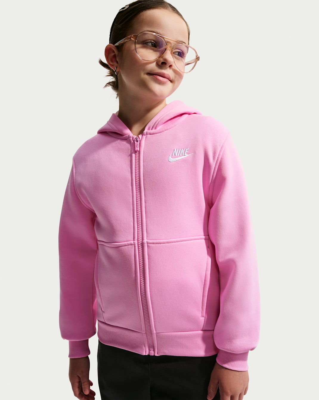 Nike Sportswear Club Big Kids' Fleece Full-Zip Hoodie - Pink Rise/White