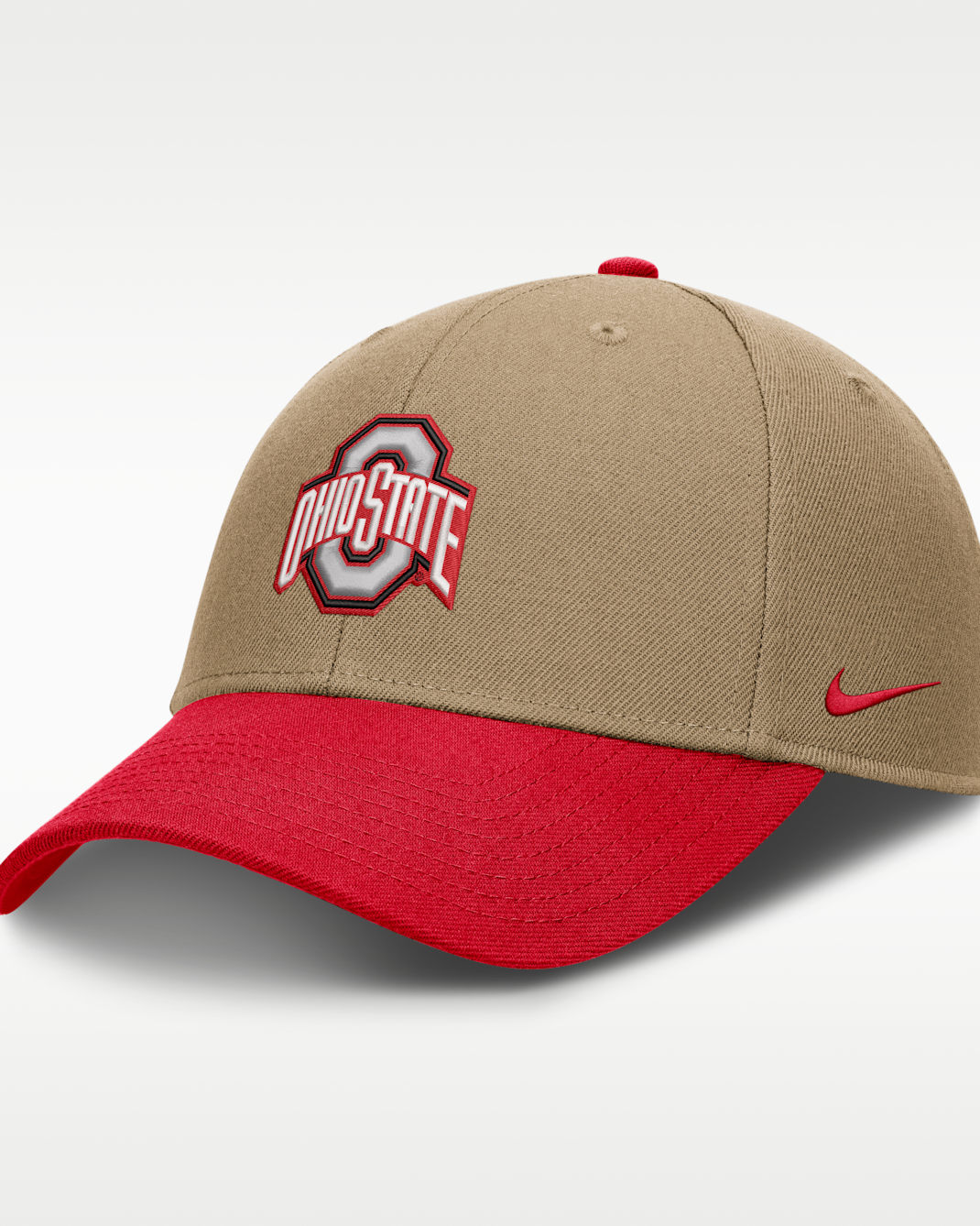 Gorra de rejilla universitaria Nike Dri-FIT ajustable para hombre Ohio State Primetime Rise - Classic Beige/Escarlata