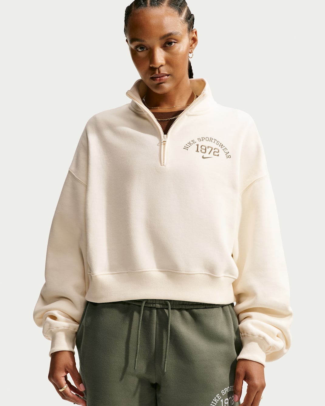 Nike Studio Fleece Medium Weight Women's Oversized 1/4-Zip Cropped Top - Pale Ivory