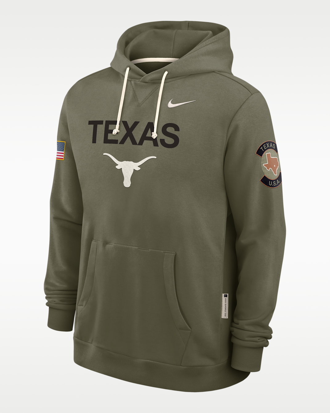 Texas 2025 Military Appreciation Men's Nike Dri-FIT College Pullover Hoodie - Olive