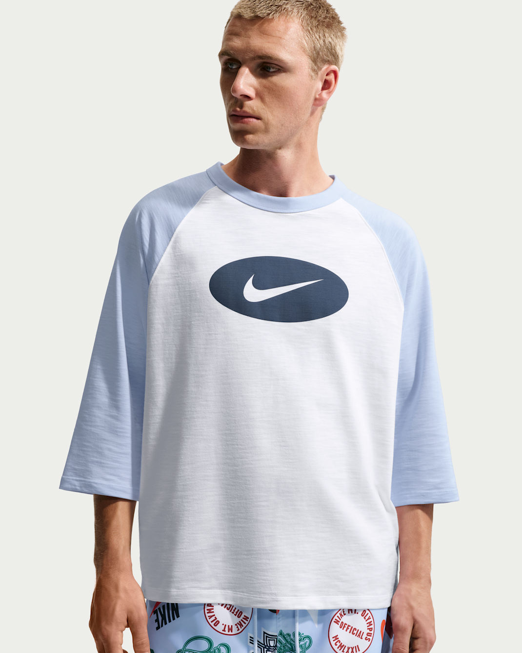 Nike Club Men's 3/4-Sleeve Raglan Top - Hydrogen Blue/White/Obsidian