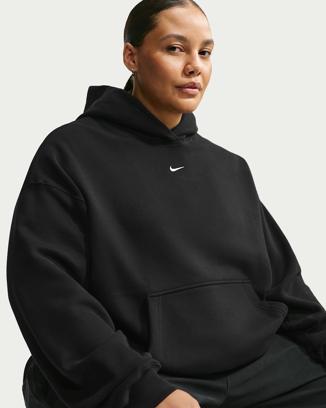 Sudadera con gorro sin cierre oversized para mujer Nike Studio Fleece Medium Weight - Total Black/Vela