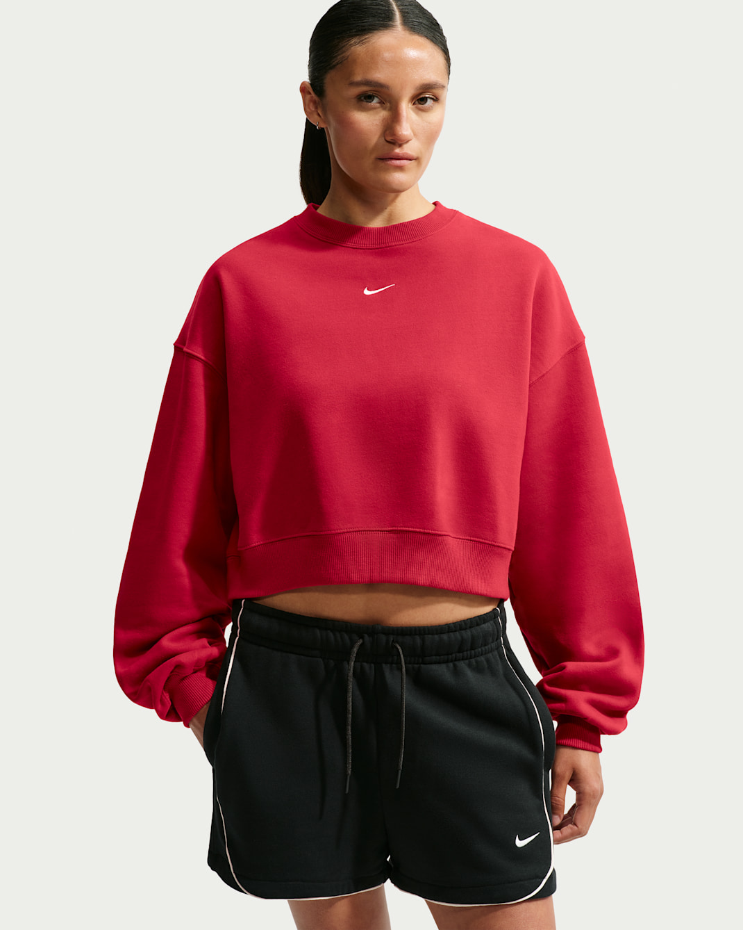 Nike Studio Fleece Medium Weight Women's Oversized Cropped Crew - Tough Red/Sail