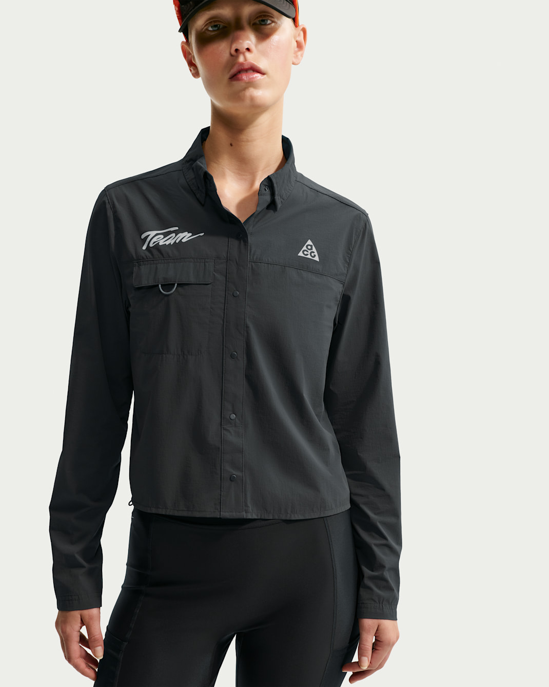 ACG "Aireez" Women's Button-Up Long-Sleeve Graphic Trail Running Top - Dark Smoke Grey/White