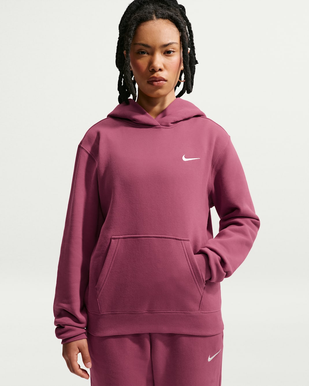 Nike Studio Fleece Medium Weight Women's Pullover Hoodie - Pink Smoke/Sail