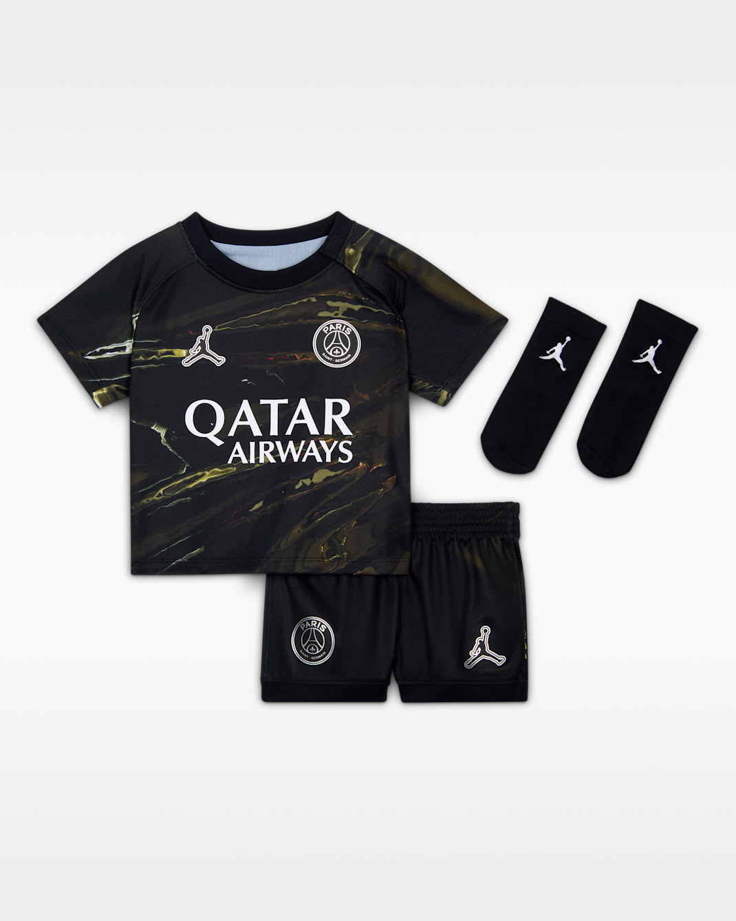 Paris Saint-Germain 2026 Stadium Night Edition Baby/Toddler Jordan Football Replica 3-Piece Kit - Black/White/Black
