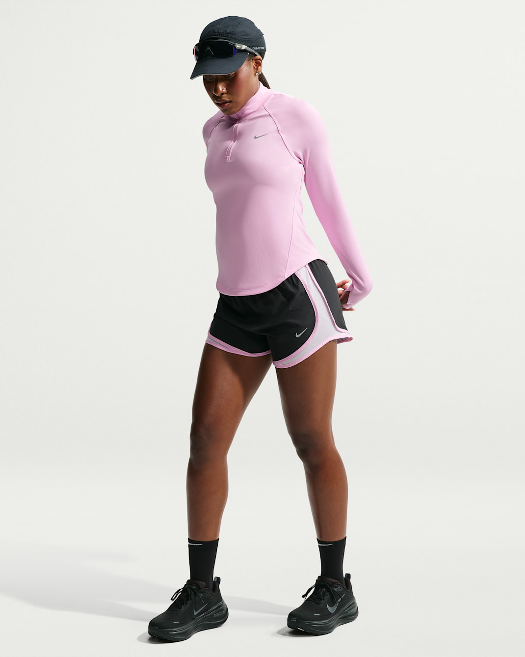 Nike Tempo Women's Dri-FIT Mid-Rise Brief-Lined Running Shorts - Black/Bleached Lilac/Pink Rise