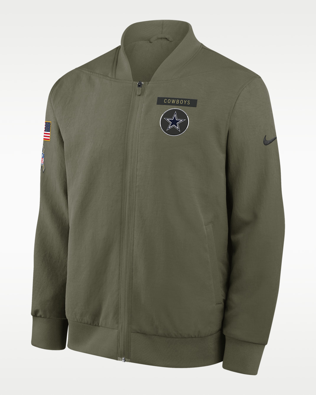 Dallas Cowboys Salute to Service Sideline Men's Nike NFL Full-Zip Bomber Jacket - Olive