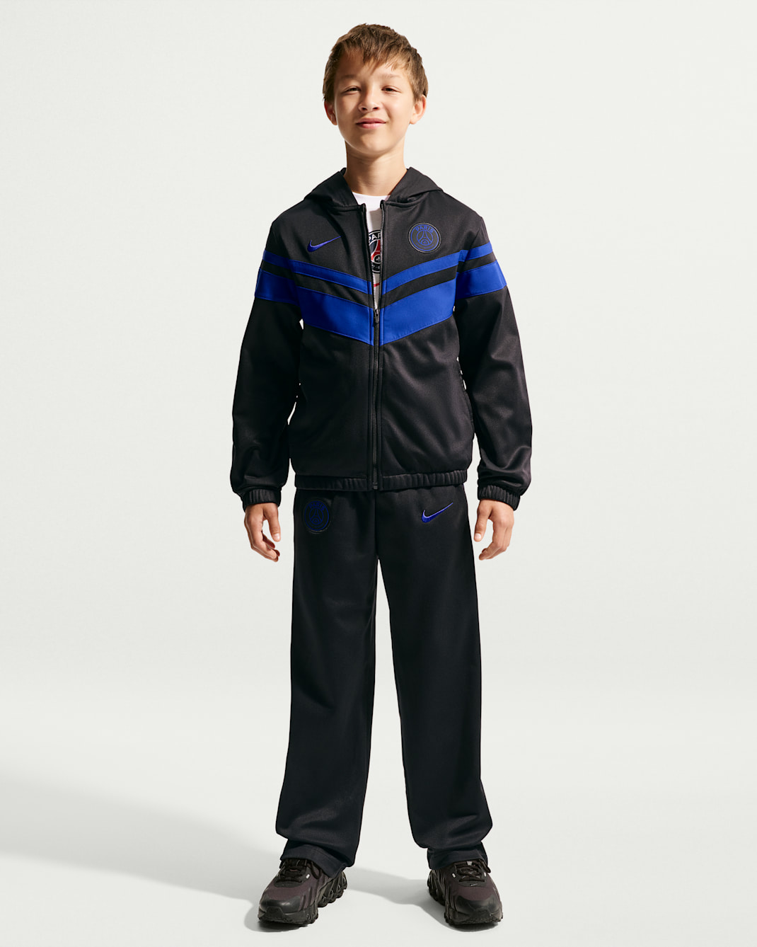Paris Saint-Germain Home Older Kids' Nike Dri-FIT Football Hooded Tracksuit - Black/Black/Old Royal/Old Royal